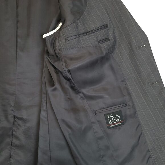 Jos A Bank Gordon 2PC Pant Suit Mens 44R Gray Striped Wool Signature Collection - Picture 15 of 16